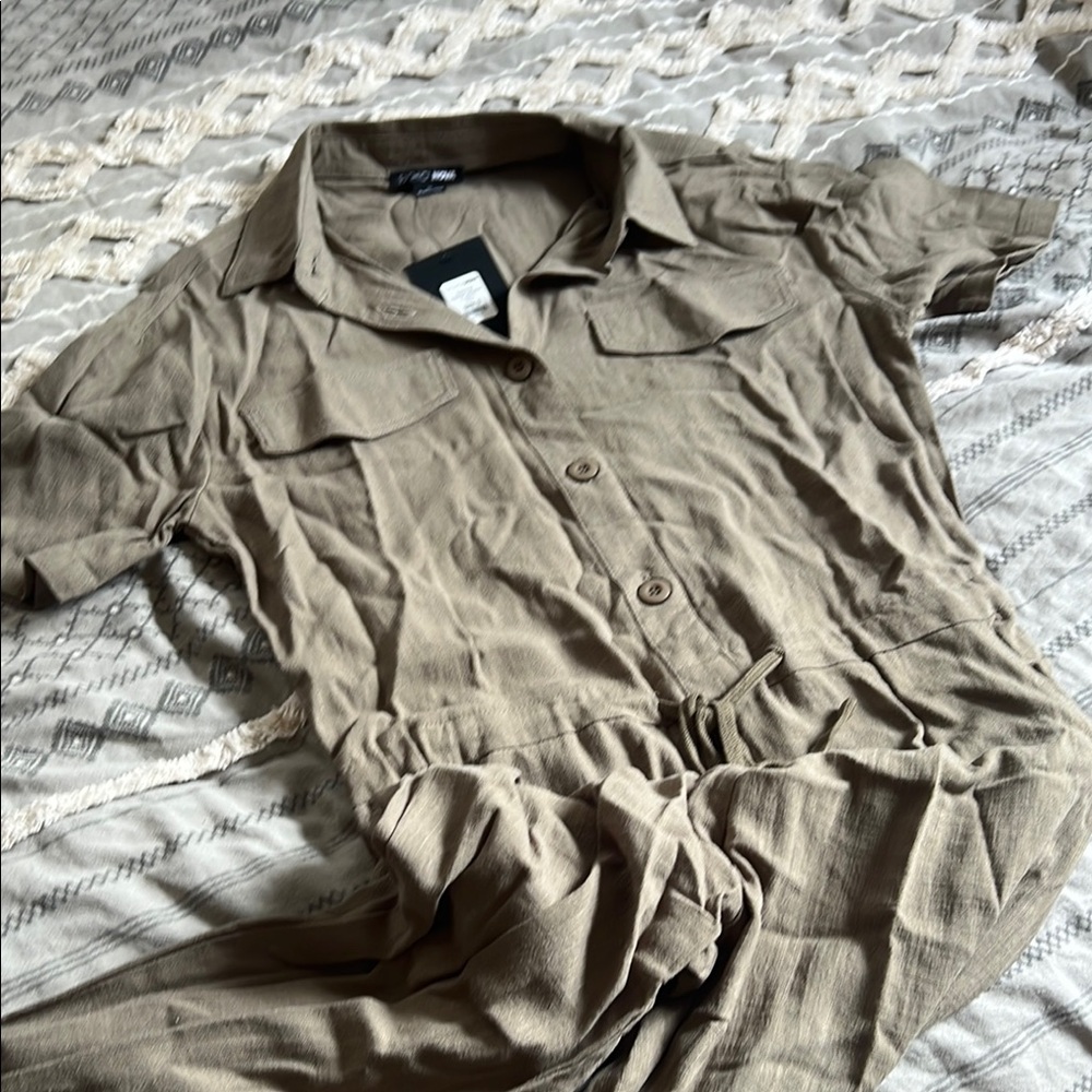 Tan/olive Button-Up Jumpsuit